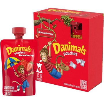 Dannon Danimals Lowfat Yogurt 4 pk Pouches - Strawberry