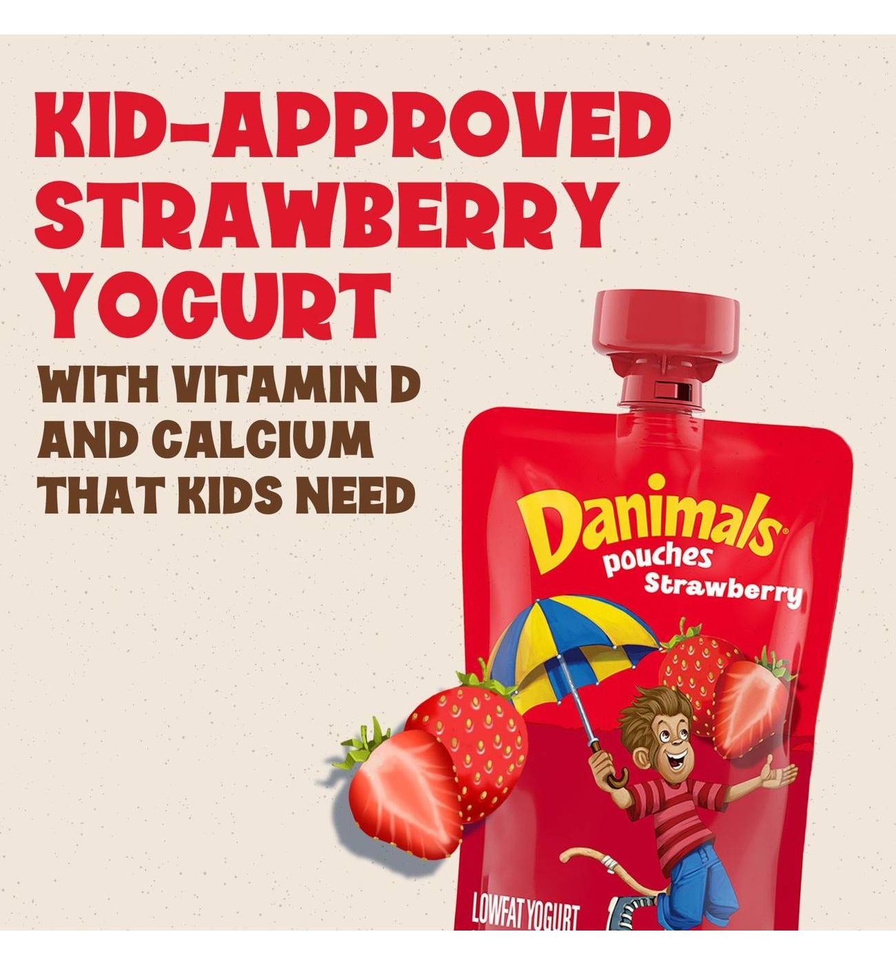 Dannon Danimals Lowfat Yogurt 4 pk Pouches - Strawberry; image 3 of 10