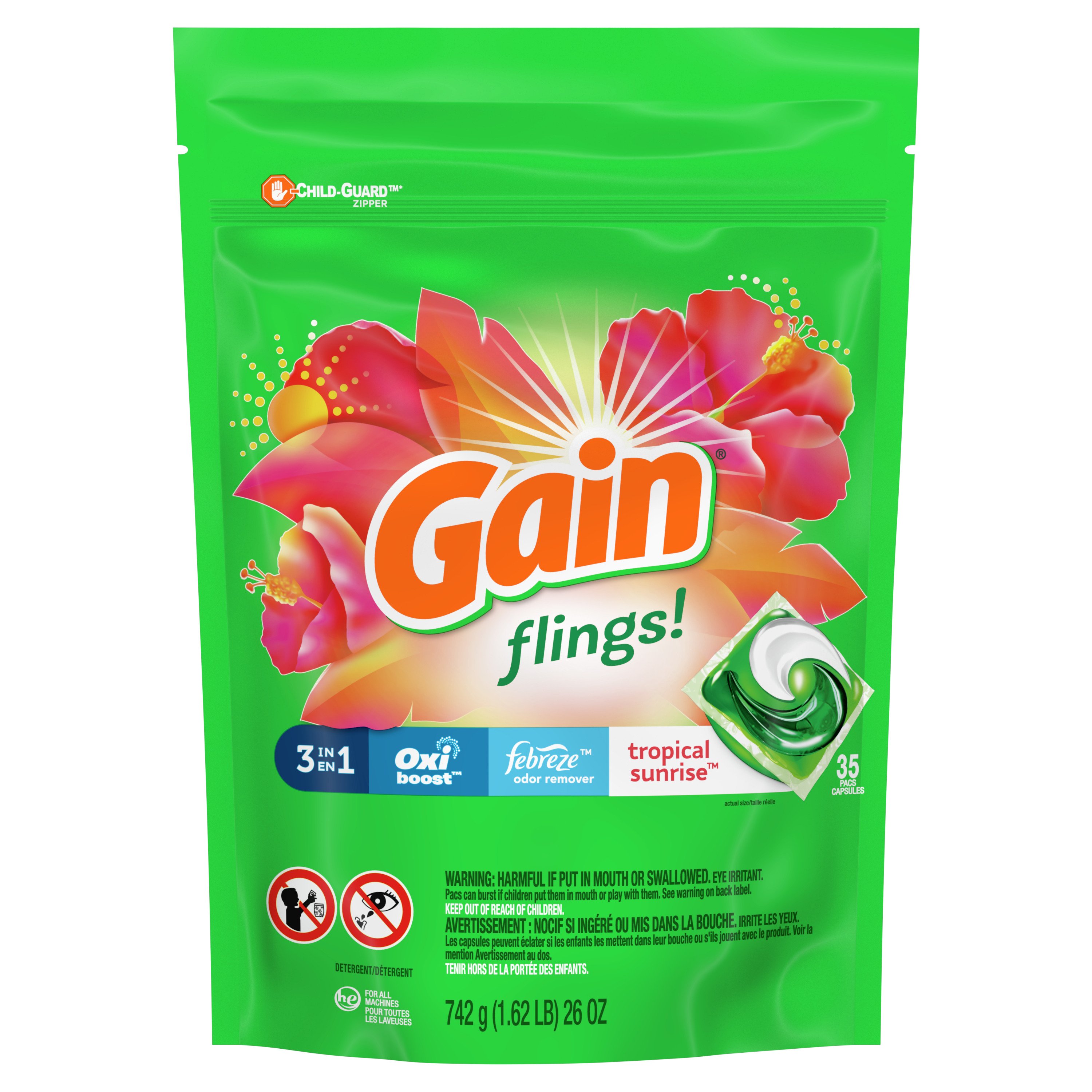 Gain Flings! Tropical Sunrise HE Laundry Detergent Pacs Shop Laundry