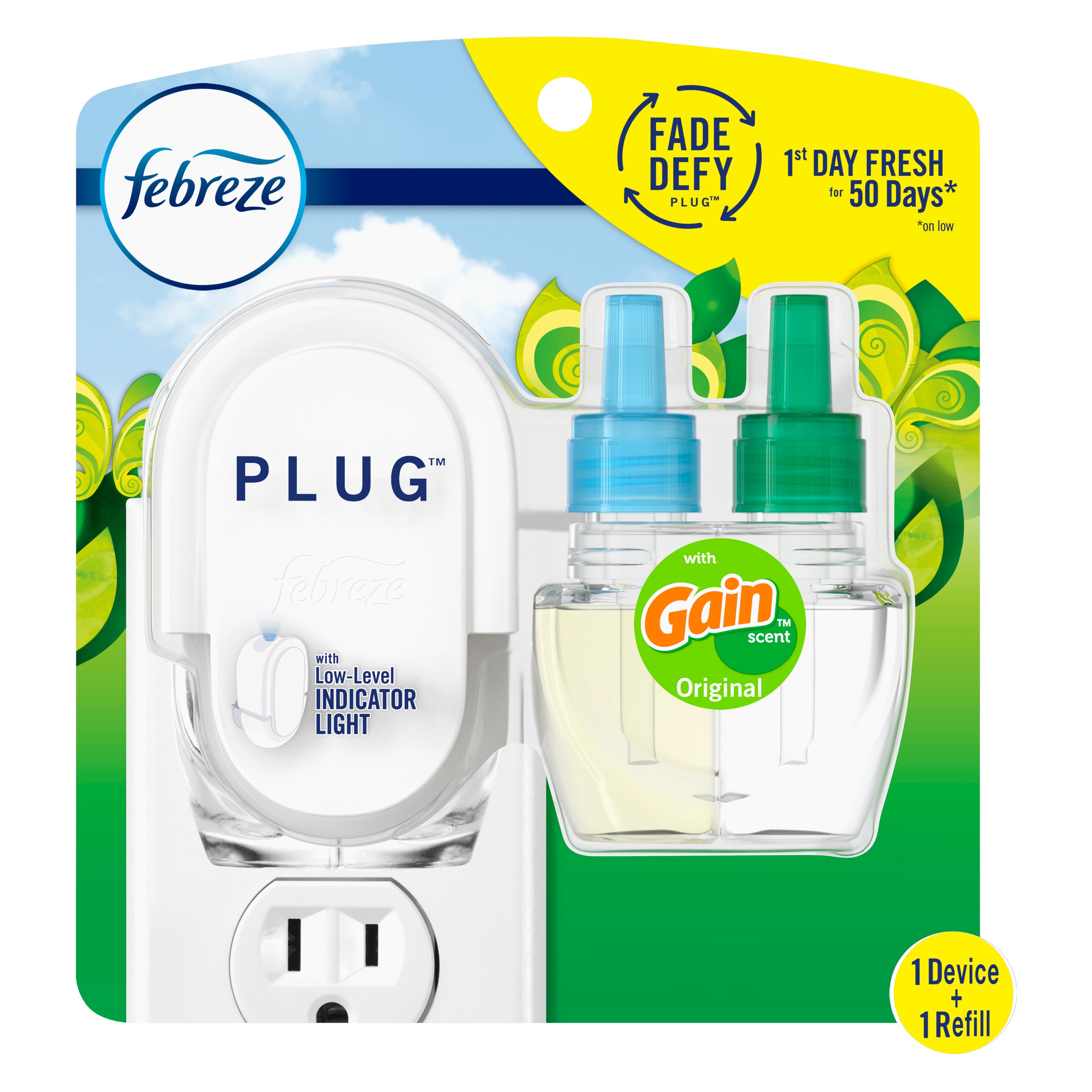 Febreze Plug Air Freshener Oil Refill and Oil Warmer Starter Kit, Gain