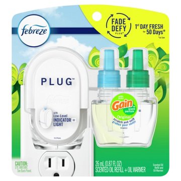 Febreze Plug In Air Freshener Odor-Fighting Scented Oil Diffuser Starter Kit - Gain Original Scent, Warmer + 1 Refill
