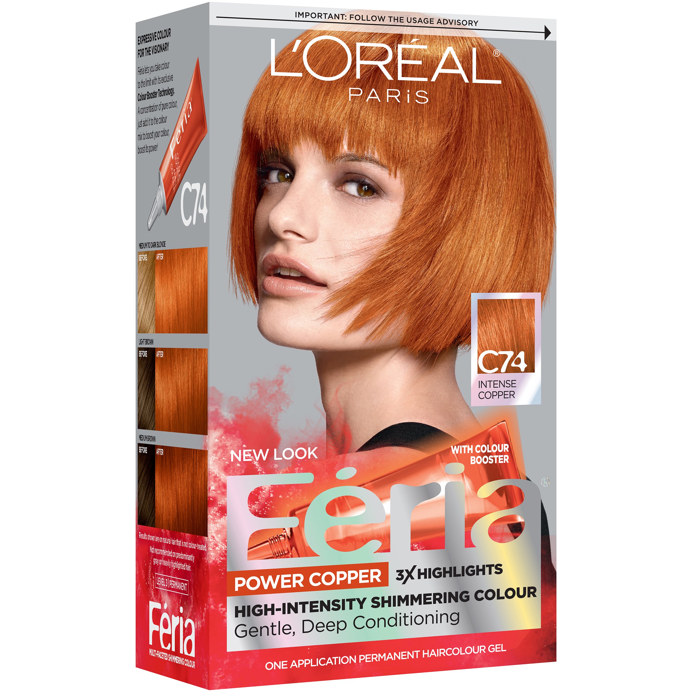 L'Oréal Paris Feria Permanent Hair Color, C74 Copper Crave (Intense Copper)  - Shop Hair Care at H-E-B