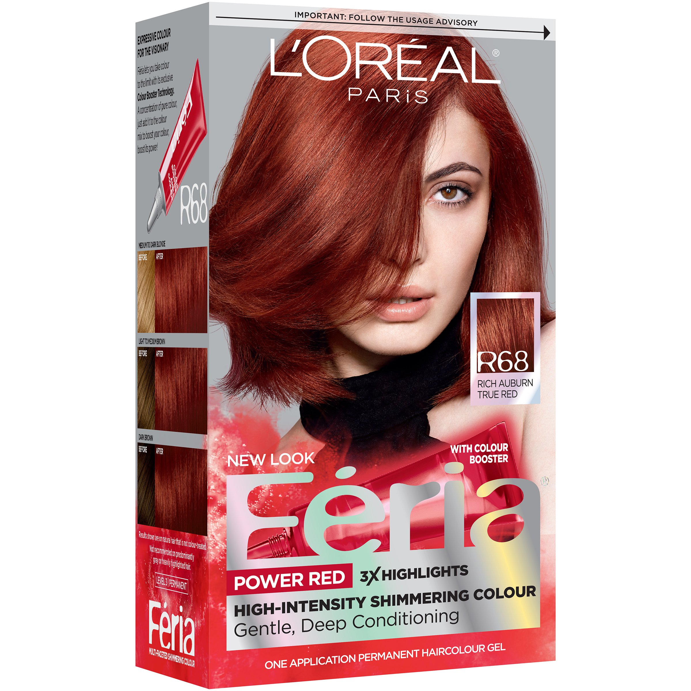 L'Oréal Paris Feria Multi-Faceted Permanent Hair Color - R68 Rich Auburn  True Red - Shop Hair Color at H-E-B