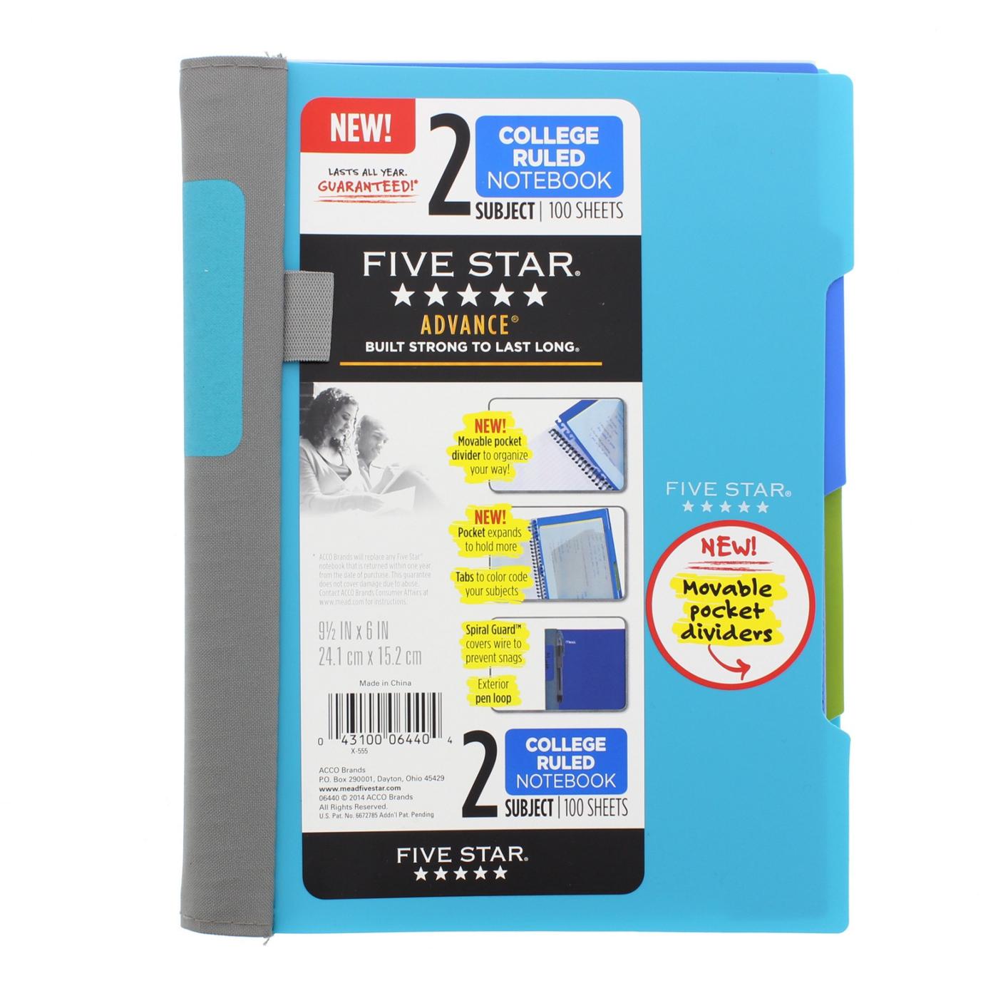 Mead Five Star Advance 2 Subject Wirebound College Ruled Notebook Assorted Colors; image 3 of 6