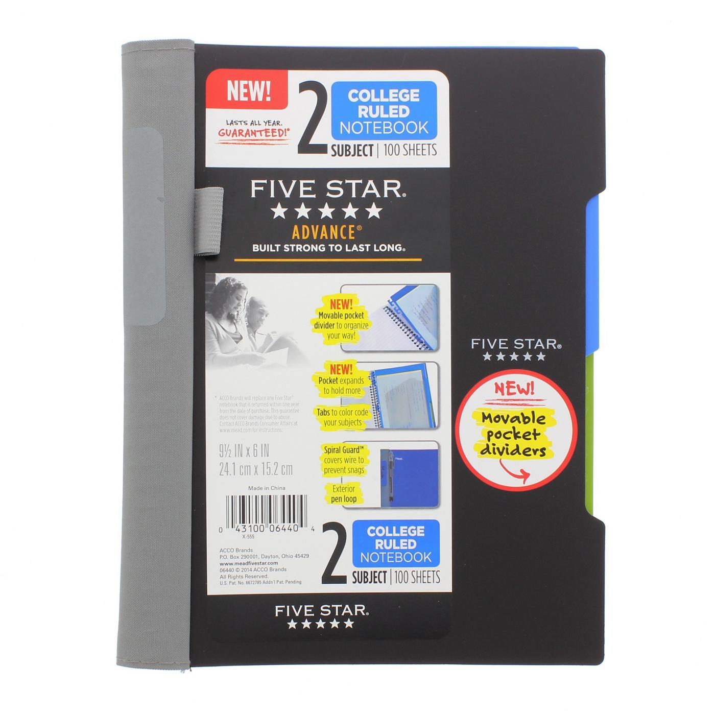 Mead Five Star Advance 2 Subject Wirebound College Ruled Notebook Assorted Colors; image 4 of 6
