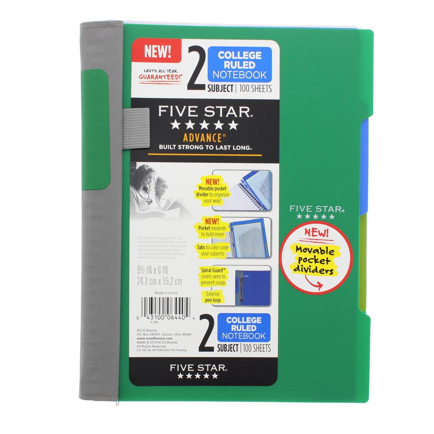 Mead Five Star Advance 2 Subject Wirebound College Ruled Notebook Assorted Colors; image 5 of 6