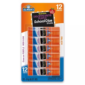 Elmer's Disappearing Purple School Glue Sticks, 12 ct