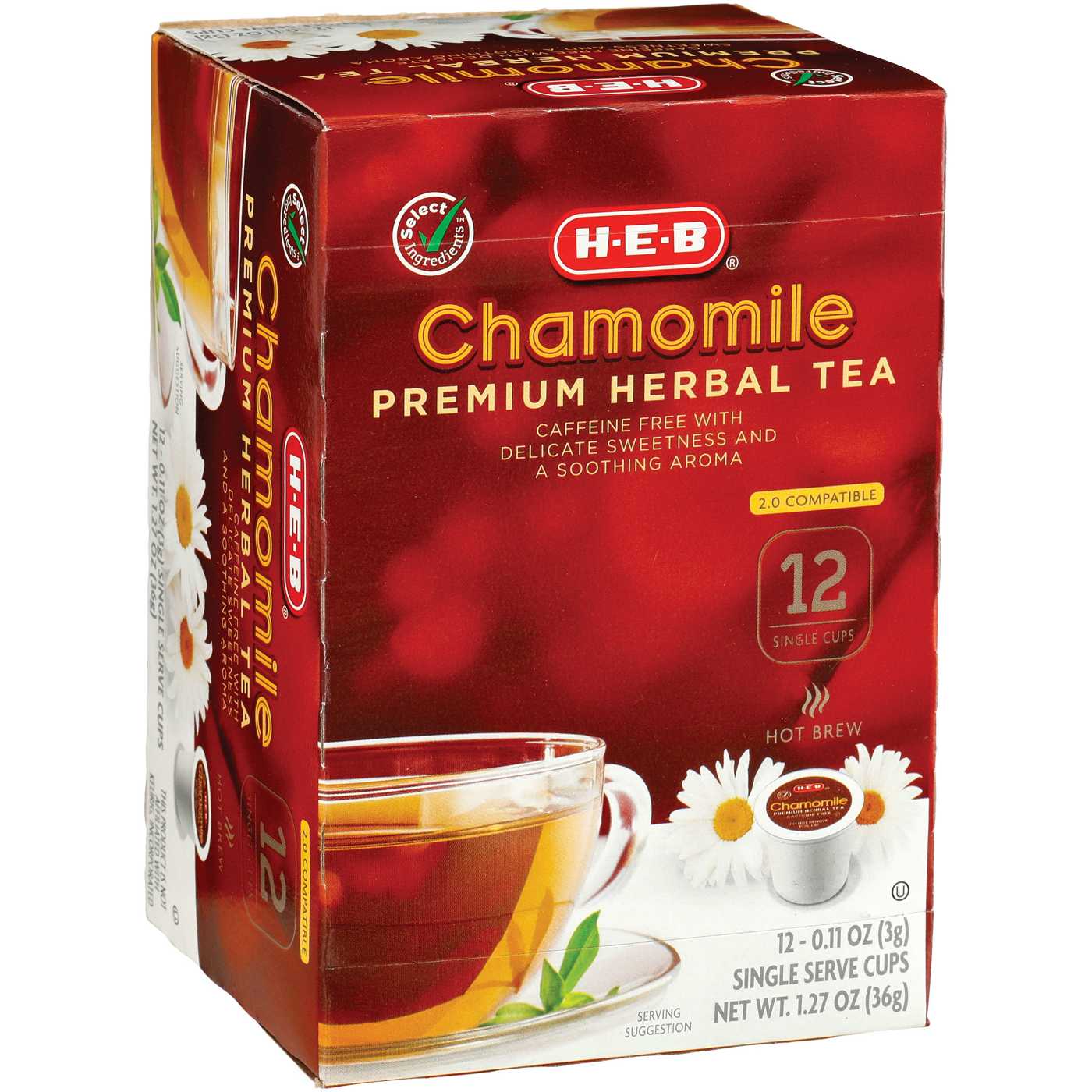 H-E-B Caffeine-Free Chamomile Herbal Tea Single Serve Cups; image 1 of 2