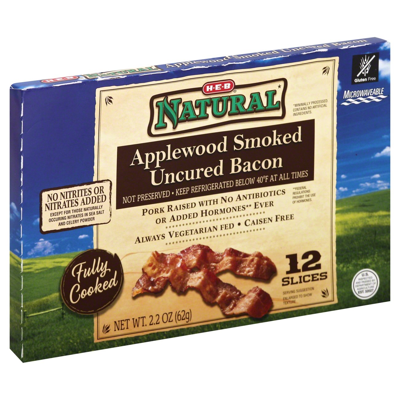 HEB Natural Fully Cooked Applewood Smoked Uncured Bacon Shop Bacon