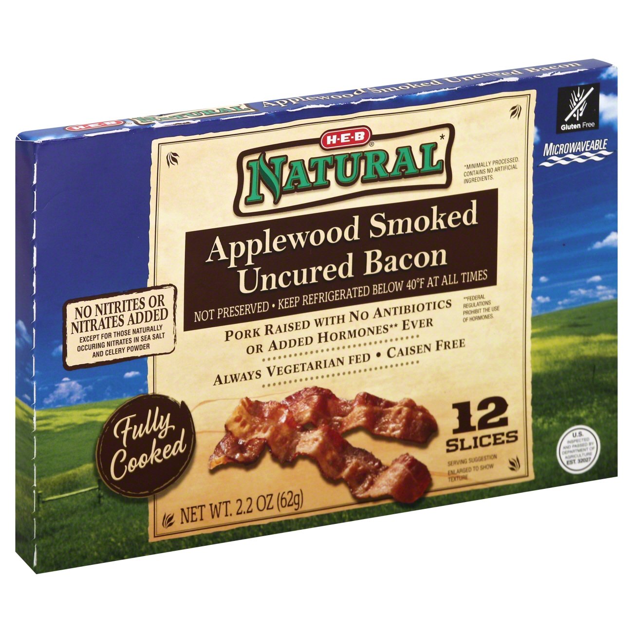 H-E-B Natural Fully Cooked Applewood Smoked Uncured Bacon - Shop Bacon ...