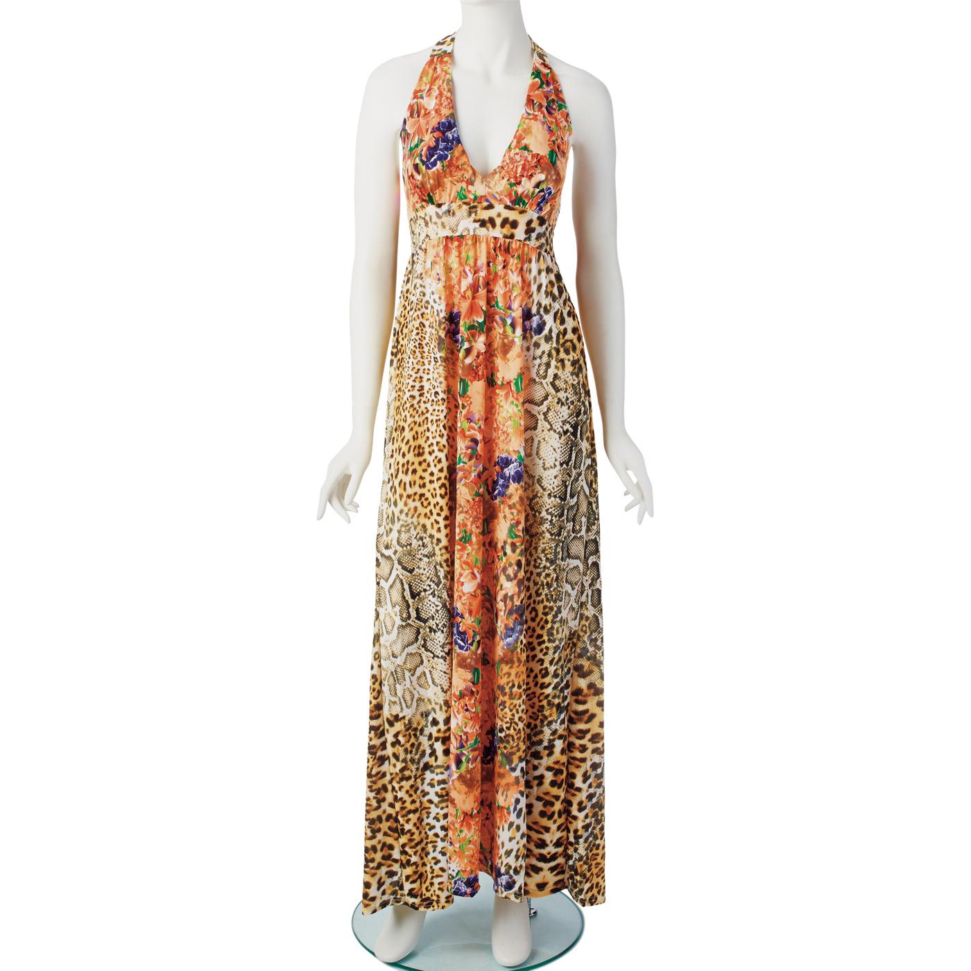 646 Main Animal/Floral Printed Halter V-Neck Cotton/Poly Maxi Dress - Shop  Dresses & skirts at H-E-B