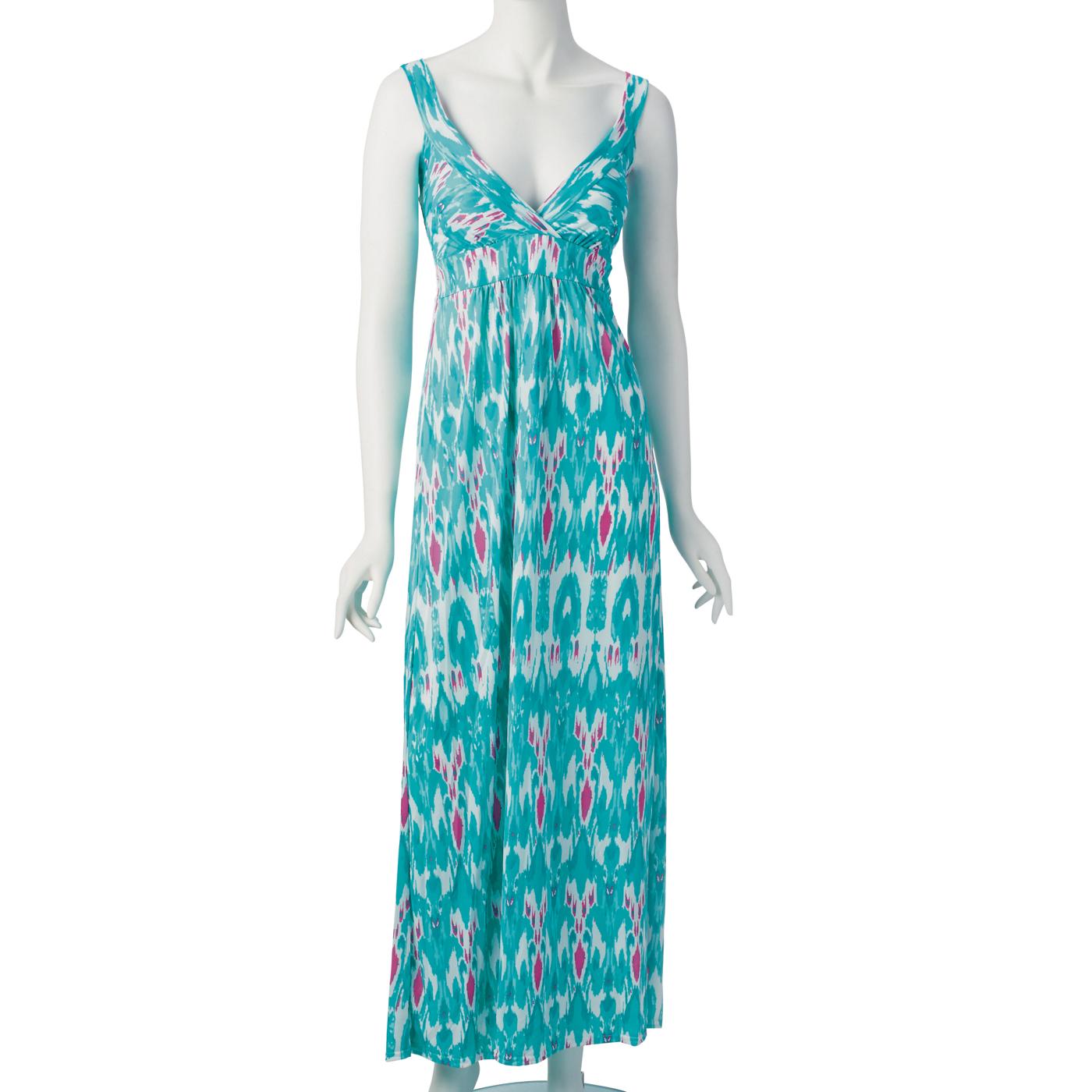 646 Main Bright Ikat Print Halter V-Neck Polyester Maxi Dress; image 1 of 5