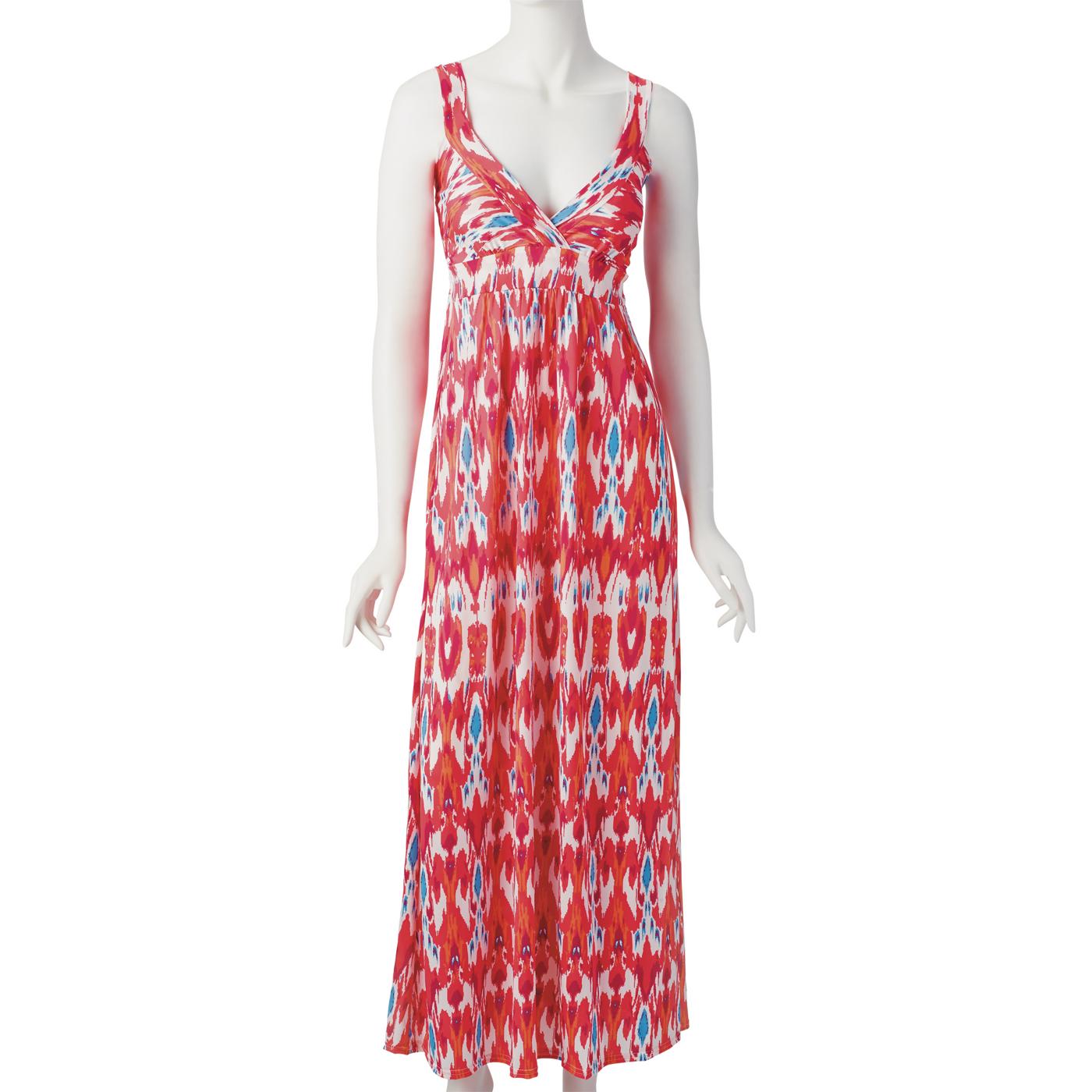 646 Main Bright Ikat Print Halter V-Neck Polyester Maxi Dress; image 2 of 5