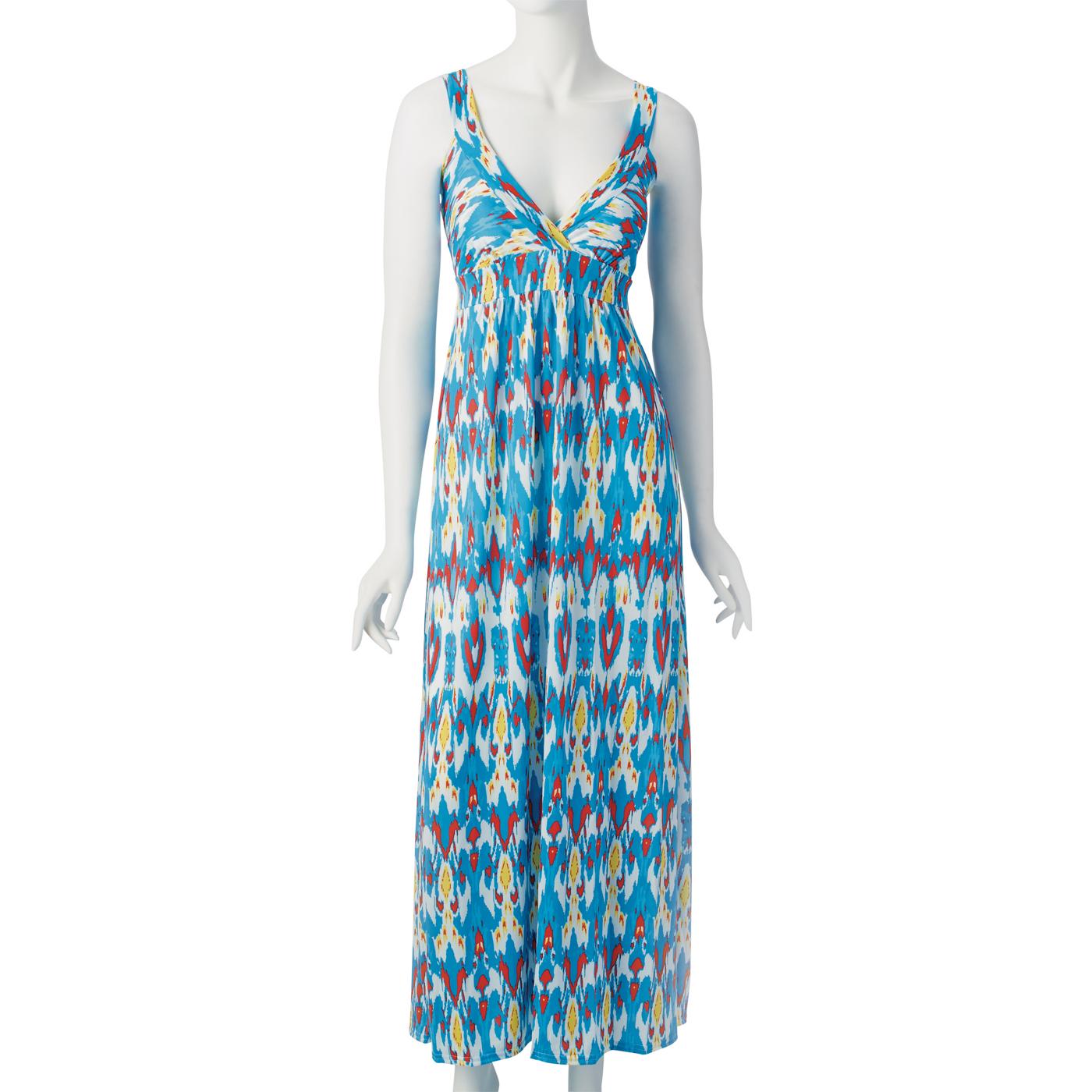646 Main Bright Ikat Print Halter V-Neck Polyester Maxi Dress; image 3 of 5