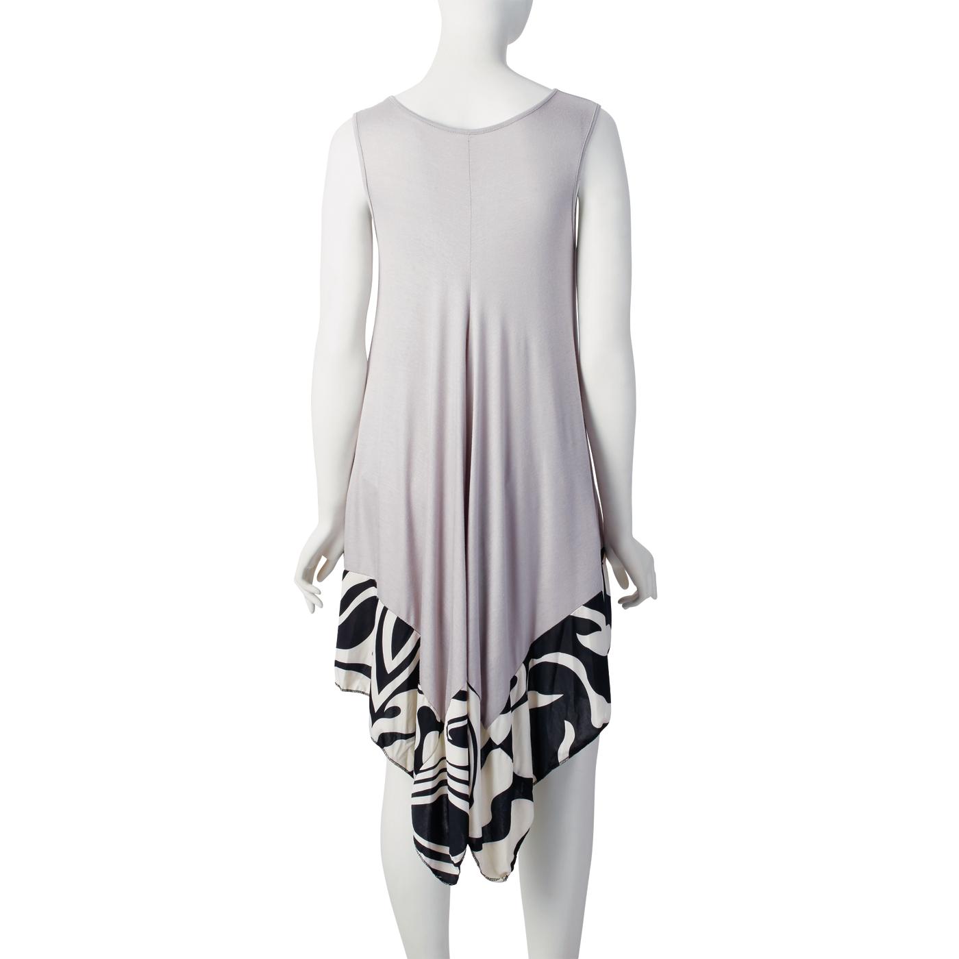 646 Main Sleeveless Flyaway Solid Knit Dress with Print Border; image 4 of 6