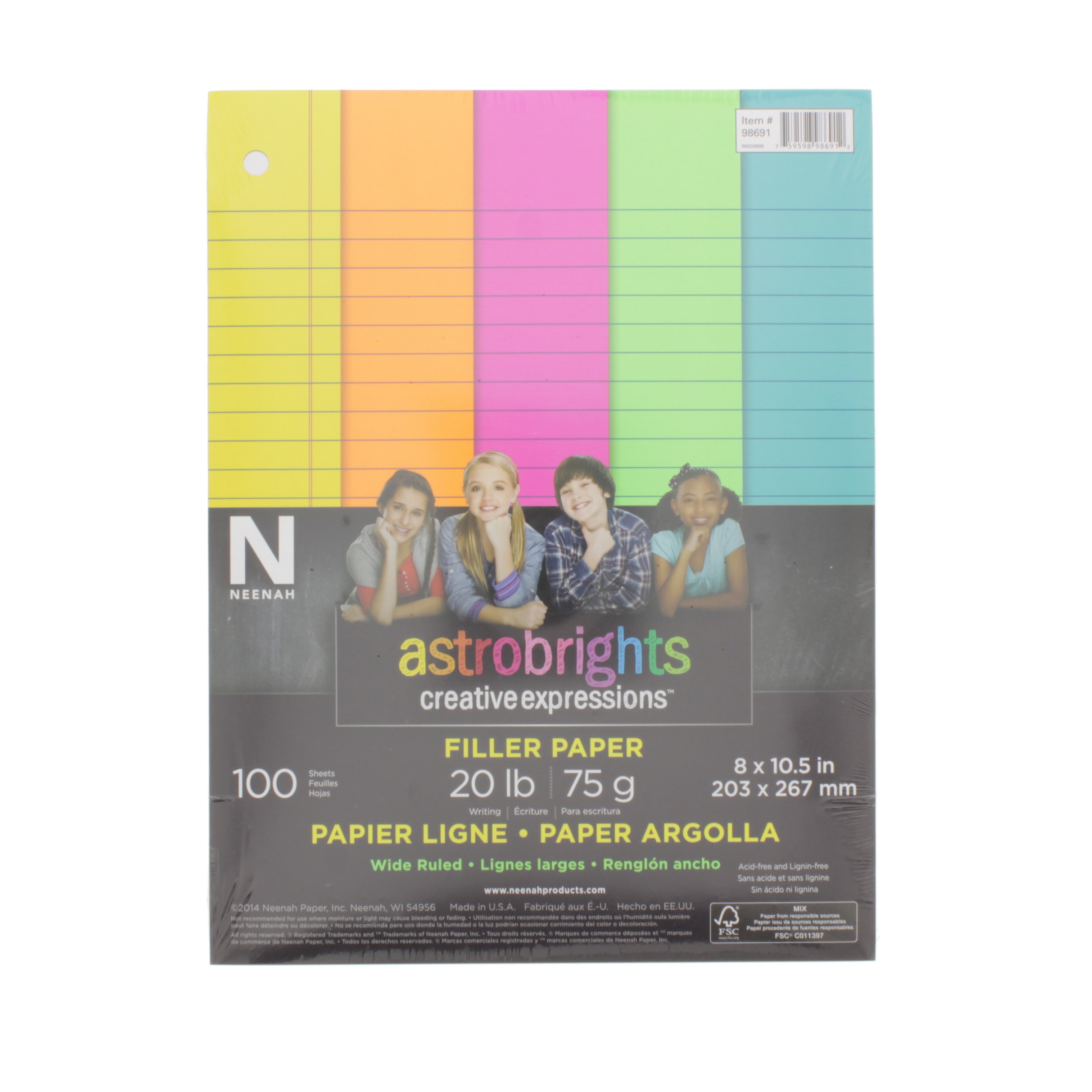 Neenah Astrobrights Wide Ruled Filler Paper, Assorted Colors Shop