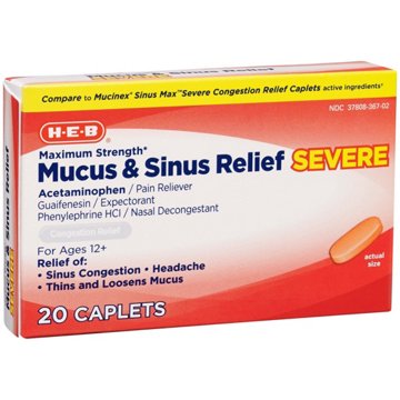 H-E-B Maximum Strength Severe Mucus & Sinus Congestion Relief Caplets, 20 ct