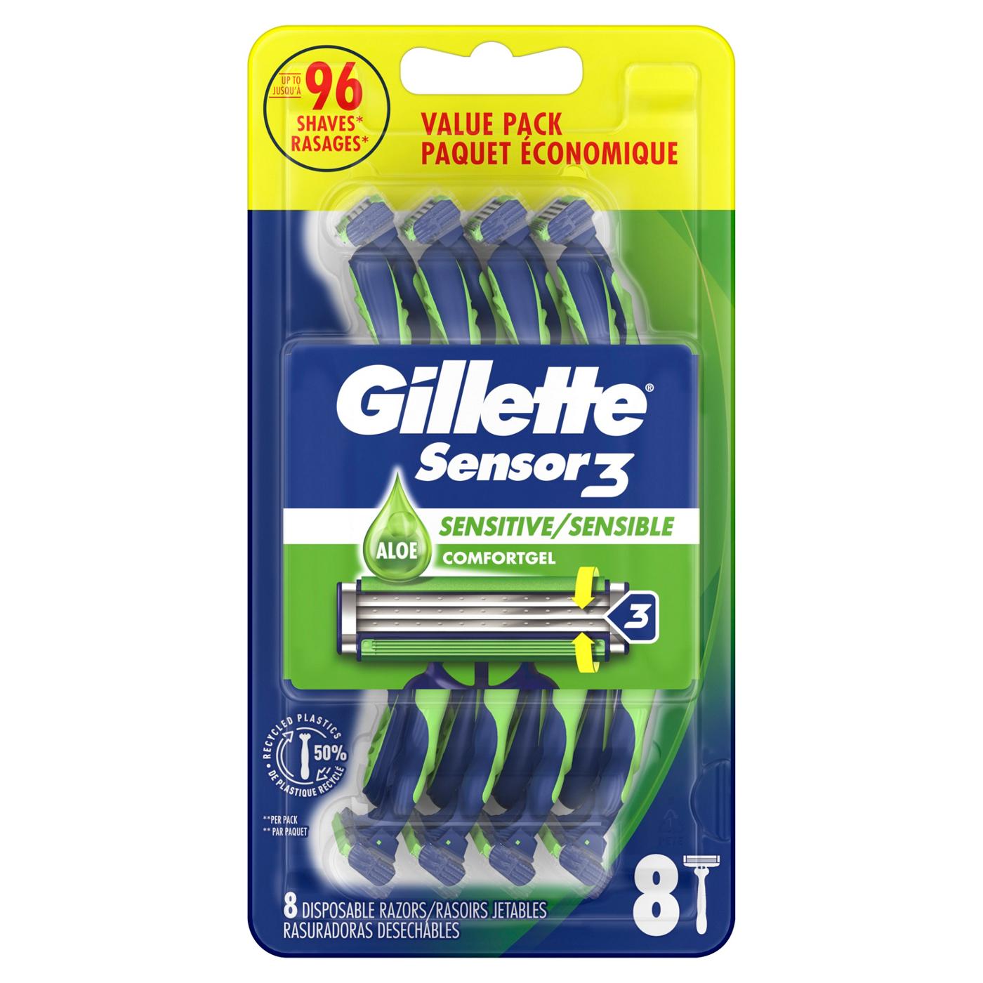 Gillette Sensor3 Sensitive Men's Disposable Razor; image 8 of 10
