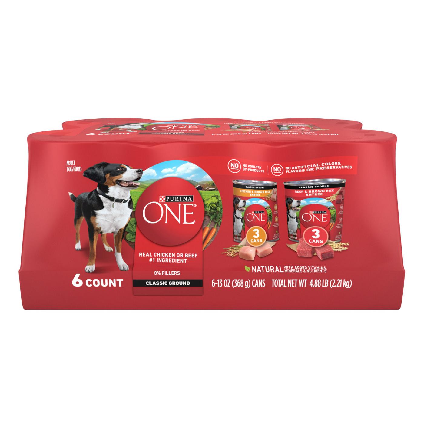 Purina ONE Purina ONE Classic Ground Chicken and Brown Rice, and Beef and Brown Rice Entrees Wet Dog Food Variety Pack; image 1 of 6