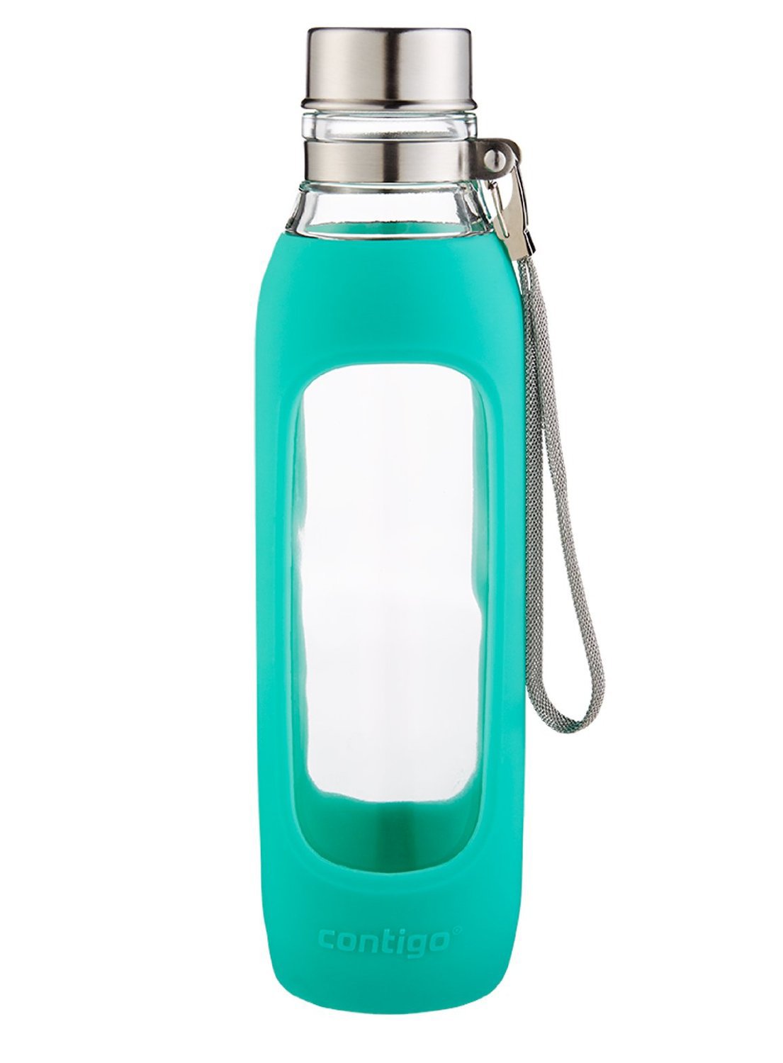 Contigo Purity Glass Water Bottle with Tethered Lid - Blue/Green 20 oz