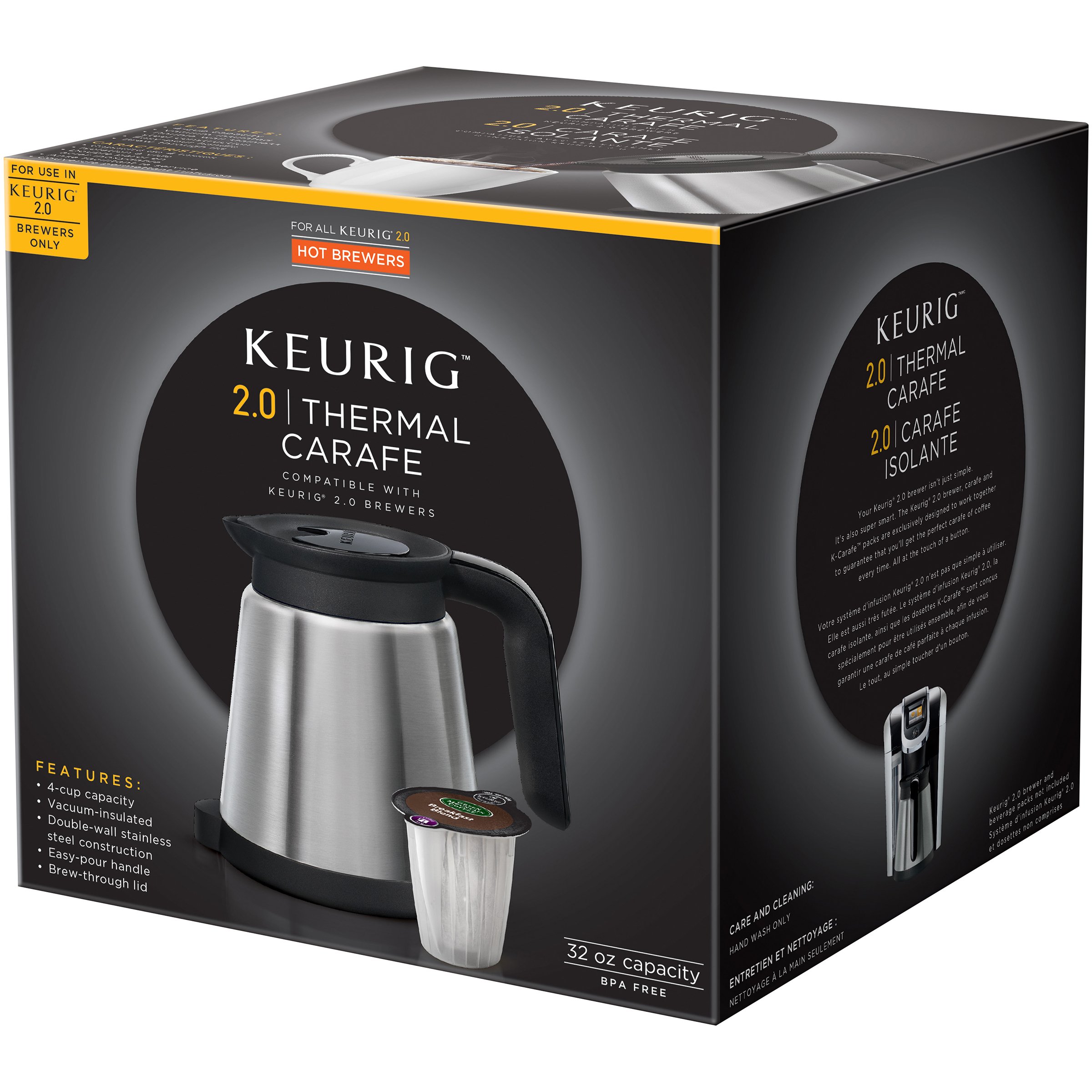 Keurig 2.0 Thermal Carafe 32oz Double-Walled, Vacuum-Insulated, Holds and  Dispenses Upto 4 Cups of Hot Coffee, Compatible With Keurig 2.0 K-Cup Pod