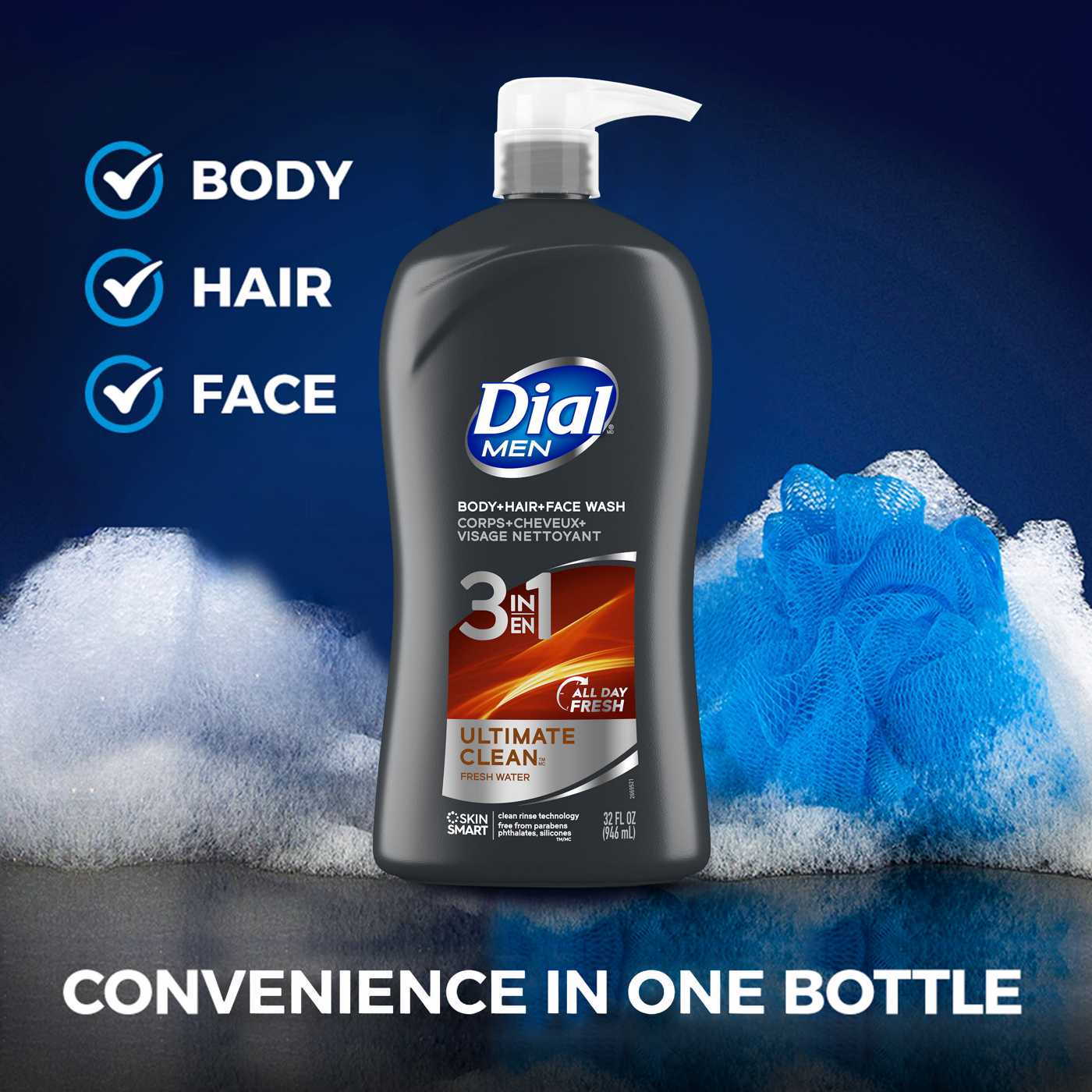 Dial Men 3in1 Body, Hair and Face Wash - Ultimate Clean; image 2 of 3