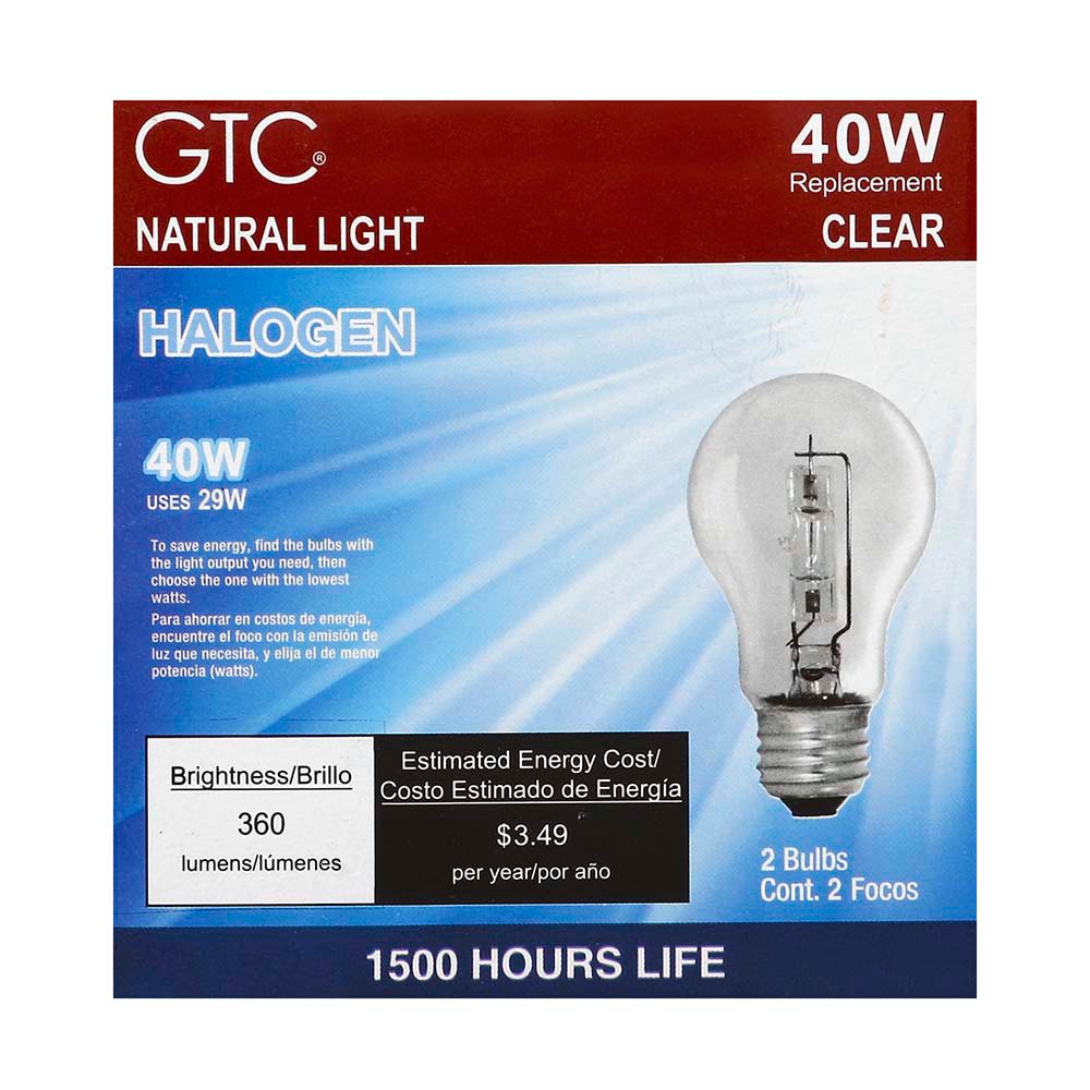 GTC A19 40 Watt Natural Light Clear Halogen Light Bulbs