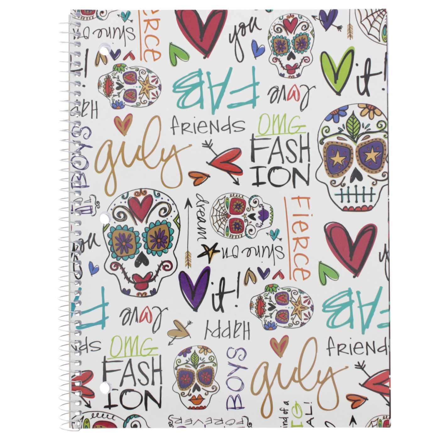 Unison Fashion Spiral Notebook Wide Rule Sugar Skulls, 70 Sheets; image 2 of 4