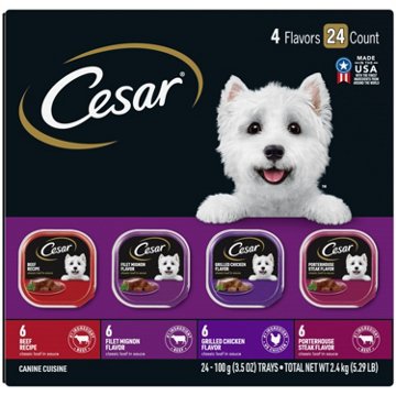 Cesar Wet Dog Food Classic Loaf in Sauce Easy Peel Trays - Beef Recipe Filet Mignon Grilled Chicken and Porterhouse Steak
