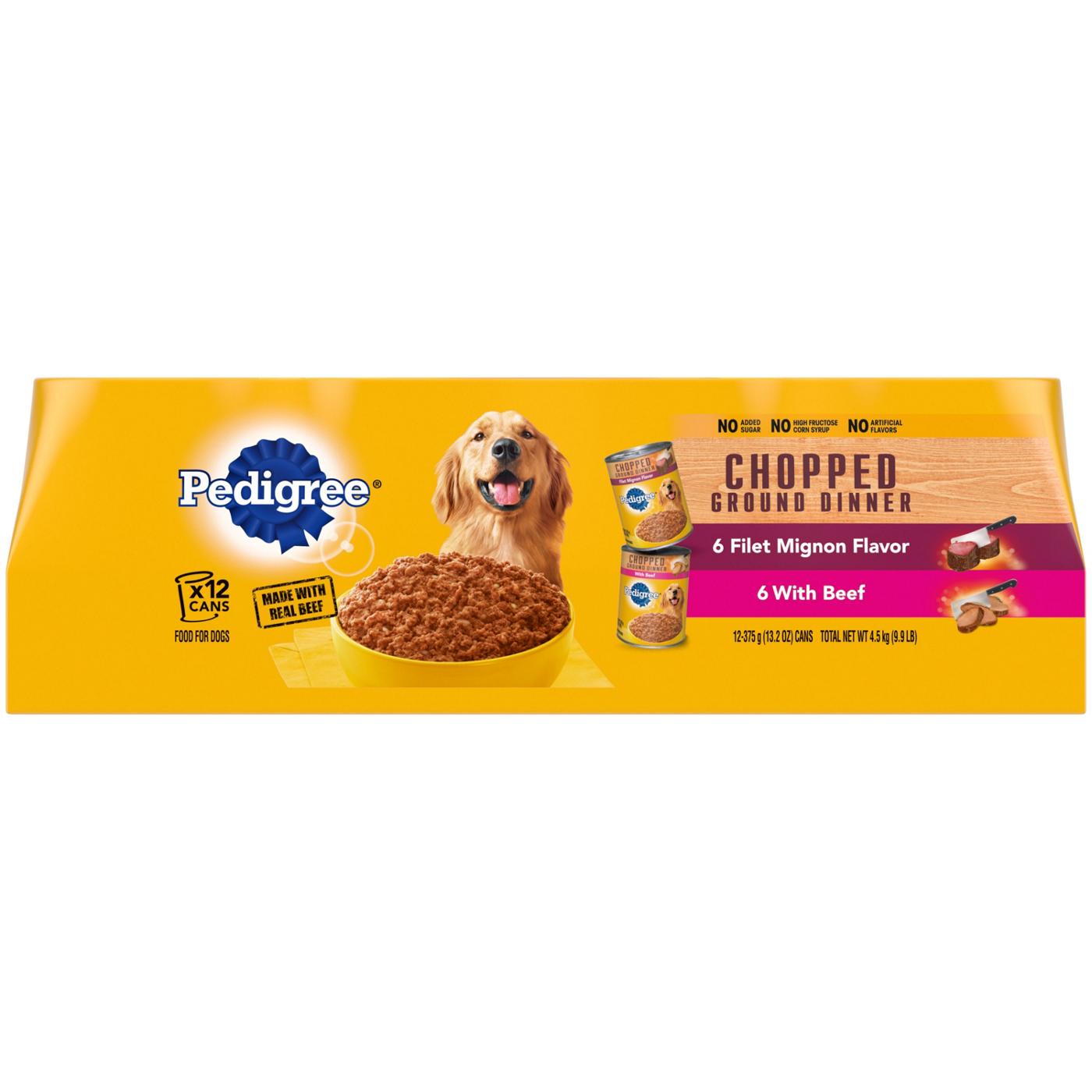 Pedigree Chopped Ground Dinner Filet Mignon & Beef Wet Dog Food Variety Pack; image 1 of 5