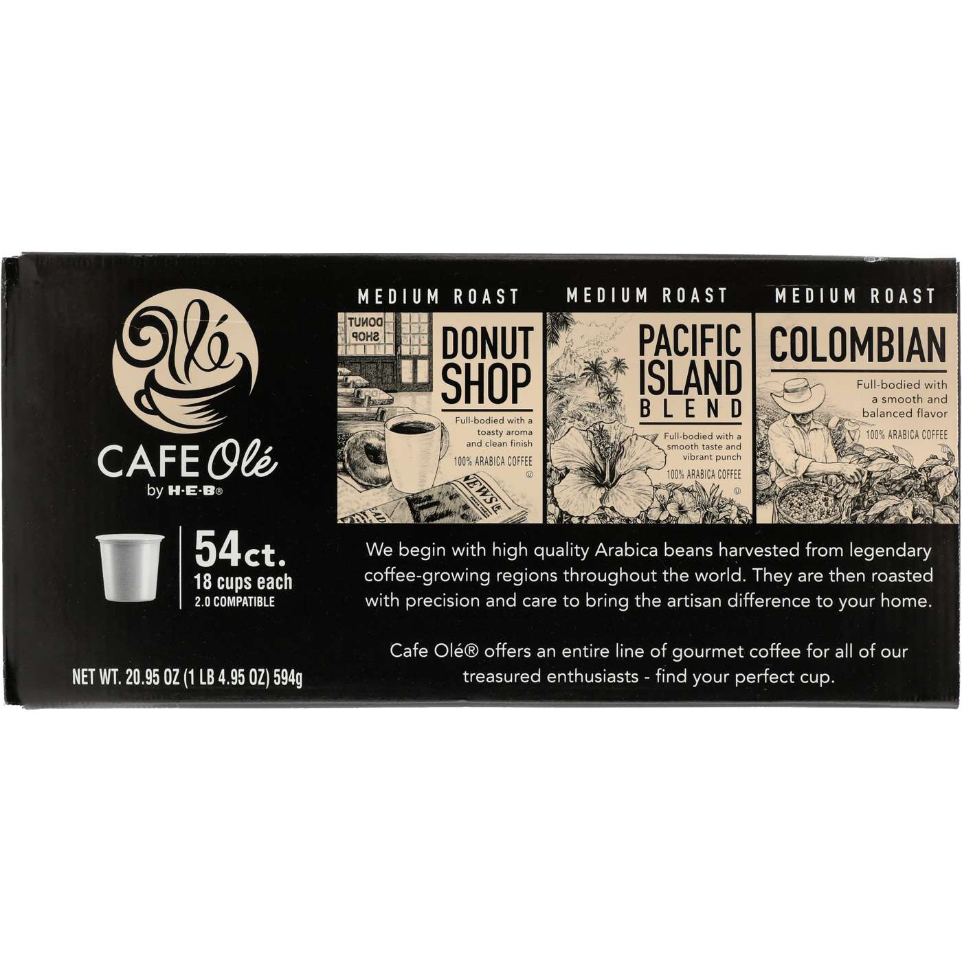 CAFE Olé by H-E-B Donut Shop, Pacific Island Blend & Colombian Coffee Single Serve Cups Variety Pack; image 2 of 2