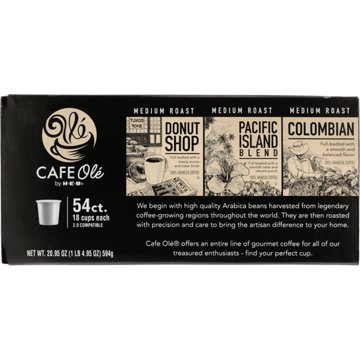 CAFE Olé by H-E-B Donut Shop, Pacific Island Blend & Colombian Coffee Single Serve Cups Variety Pack
