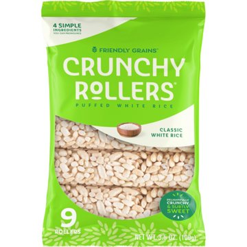 Friendly Grains Crunchy Rollers Puffed White Rice Snacks, 9 ct