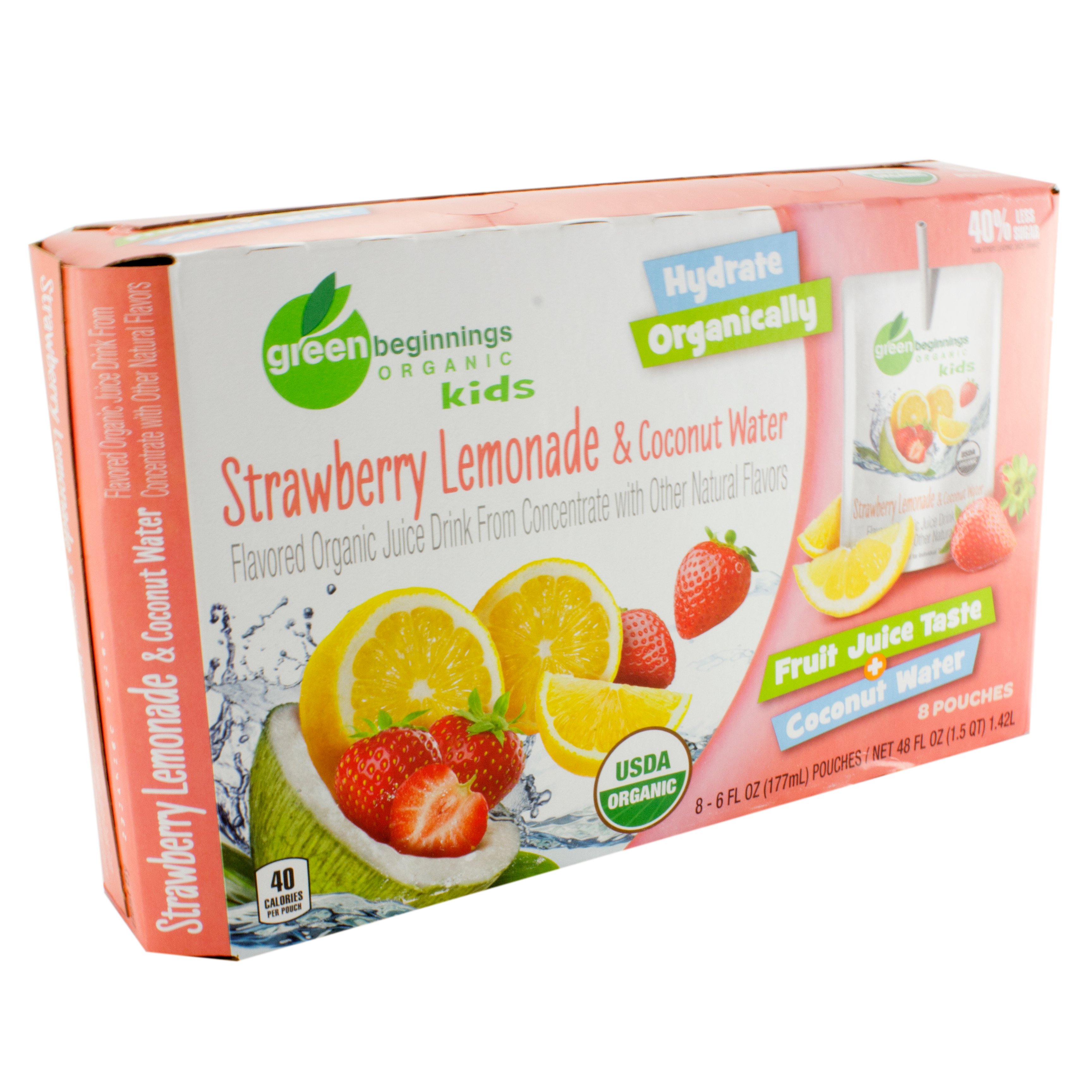 Green Beginnings Organic Strawberry Lemonade Juice And Coconut Water 6 Oz Pouches Shop Juice At H E B