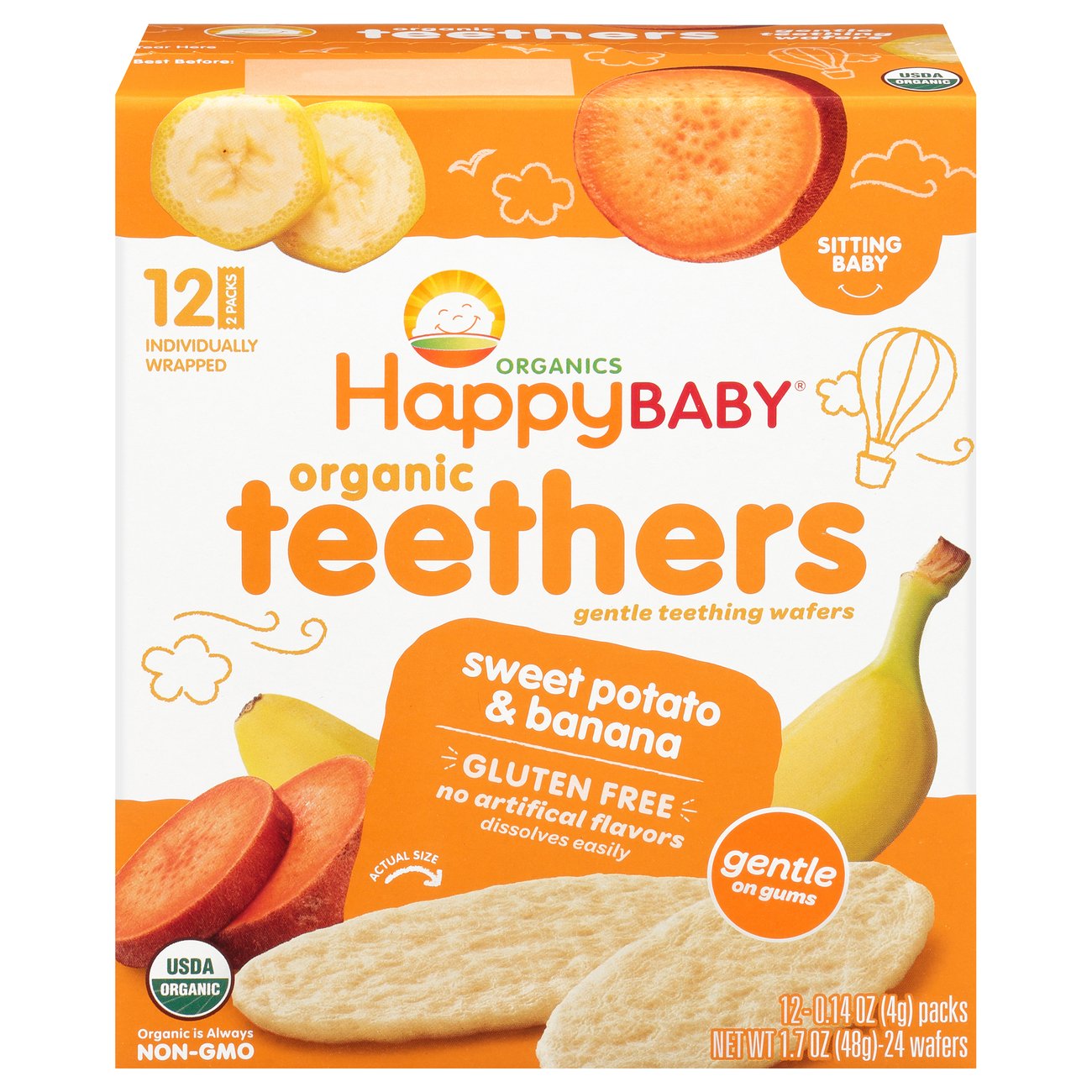 Happy Baby Organics Gentle Teethers Wafers Sweet Potato & Banana - Shop  Food & Formula at H-E-B