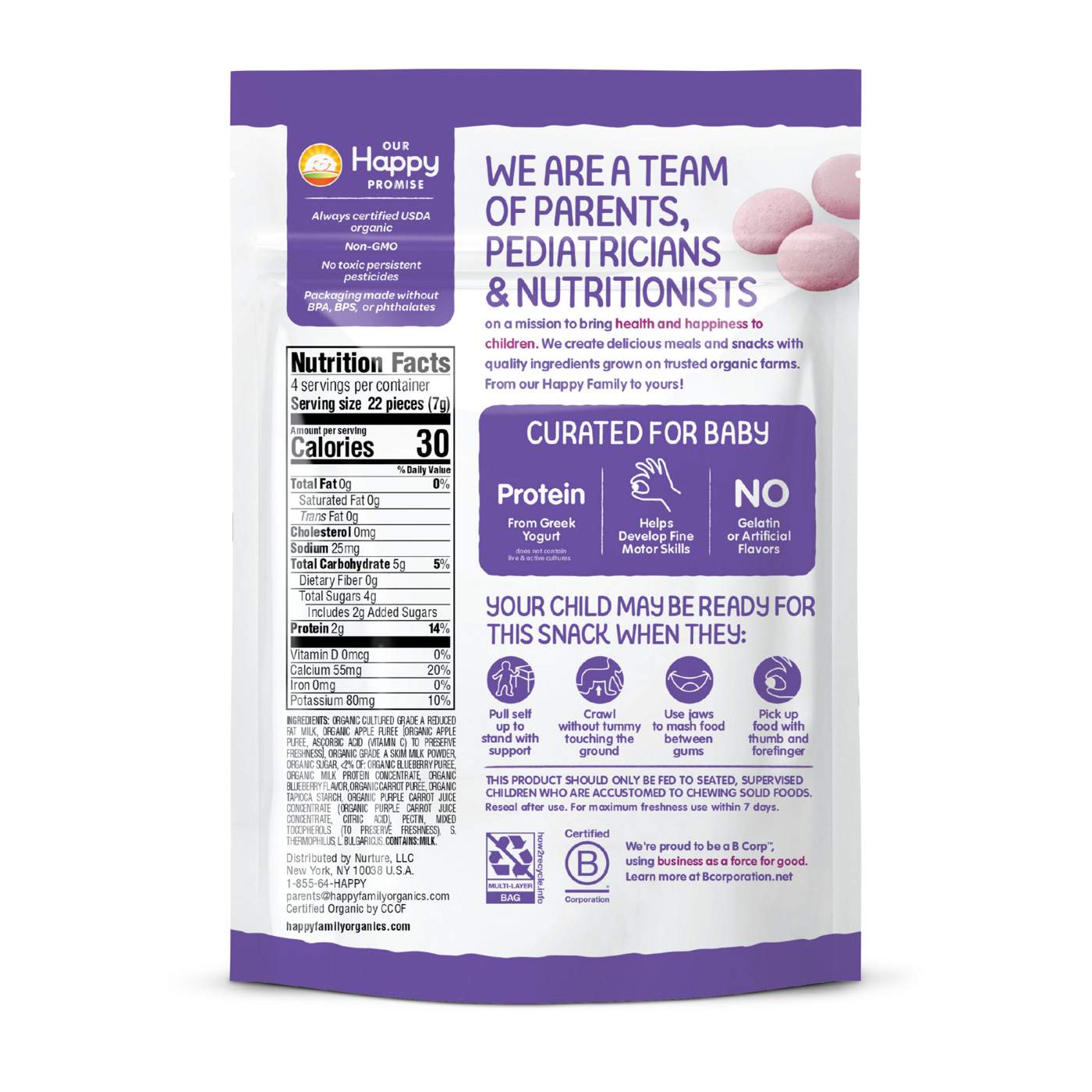 Happy Baby Organics Greek Yogis Snack - Blueberry & Purple Carrot; image 3 of 5