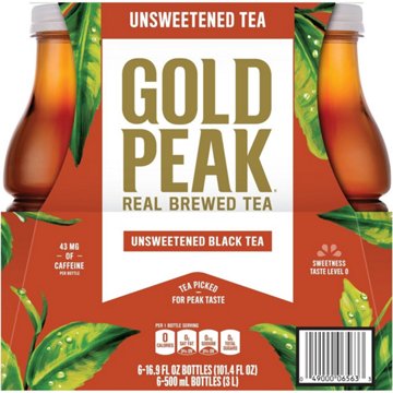 Gold Peak Unsweetened Black Iced Tea 6 pk Bottles, 16.9 oz