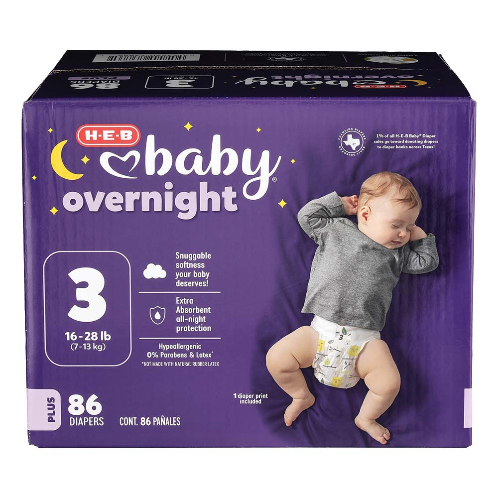 H-E-B Baby Plus Overnight Diapers – Size 3