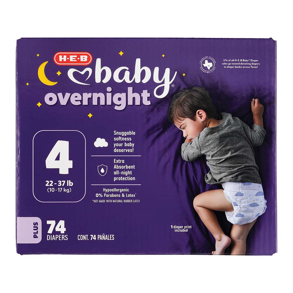 H-E-B Baby Plus Overnight Diapers – Size 4 - Shop Diapers at H-E-B