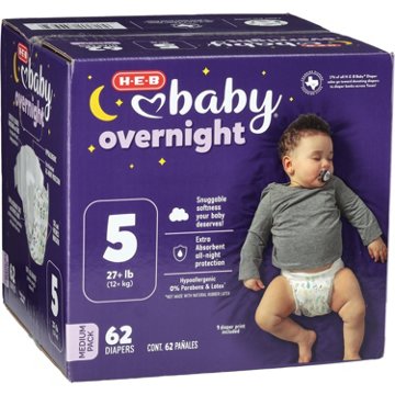 H-E-B Baby Medium Pack Overnight Diapers – Size 5
