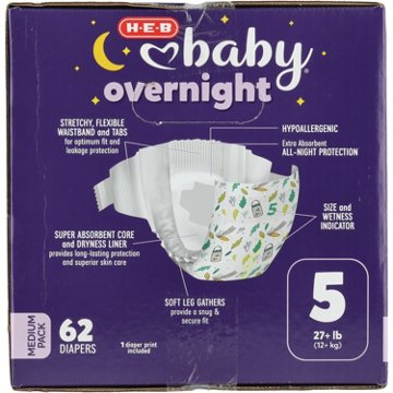 H-E-B Baby Medium Pack Overnight Diapers – Size 5