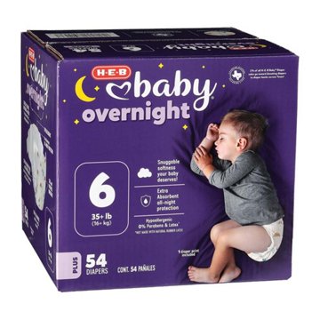 H-E-B Baby Plus Overnight Diapers – Size 6, 54 ct