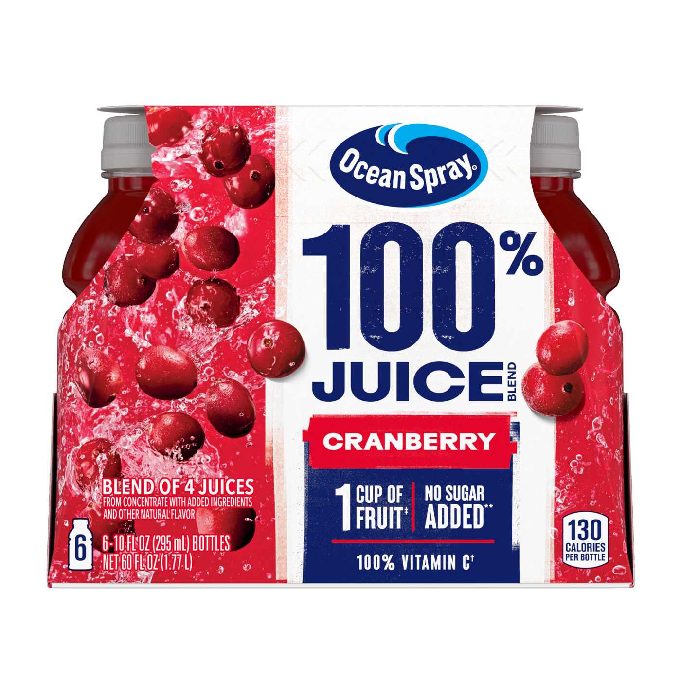 Ocean Spray Ocean Spray® 100% Juice Cranberry Juice Blend, 10 Fl Oz Bottles, 6 Count; image 4 of 4