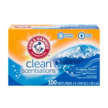 Arm & Hammer Clean Scentsations Fabric Softener Dryer Sheets - Purifying Waters, 100 ct