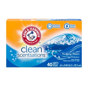 Arm & Hammer Clean Scentsations Fabric Softener Dryer Sheets - Purifying Waters , 40 ct