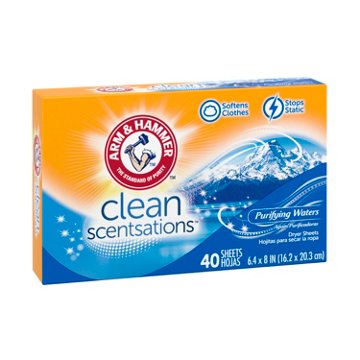 Arm & Hammer Clean Scentsations Fabric Softener Dryer Sheets - Purifying Waters , 40 ct