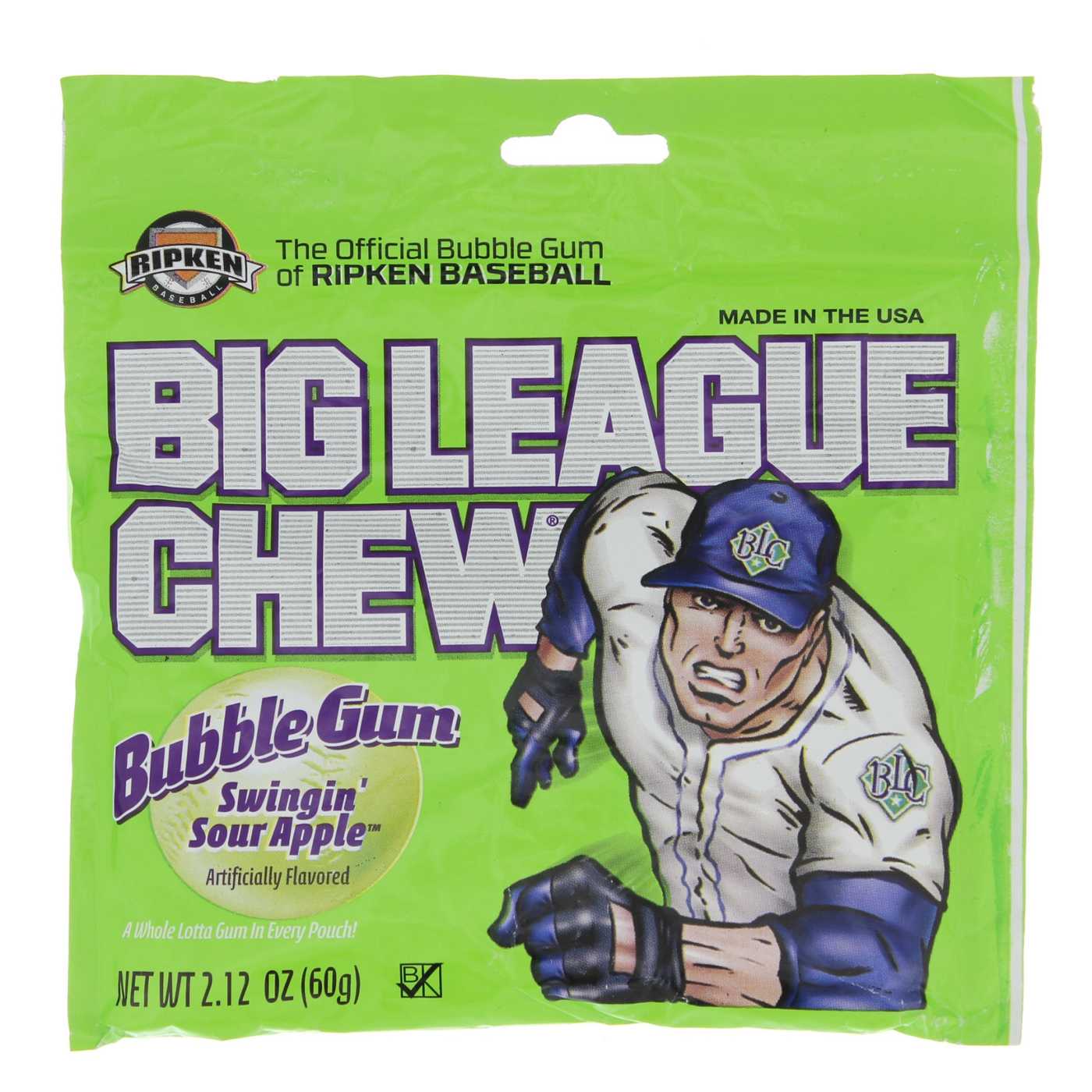 Big League Chew Bubble Gum, Sour Apple - 2.12 oz pouch