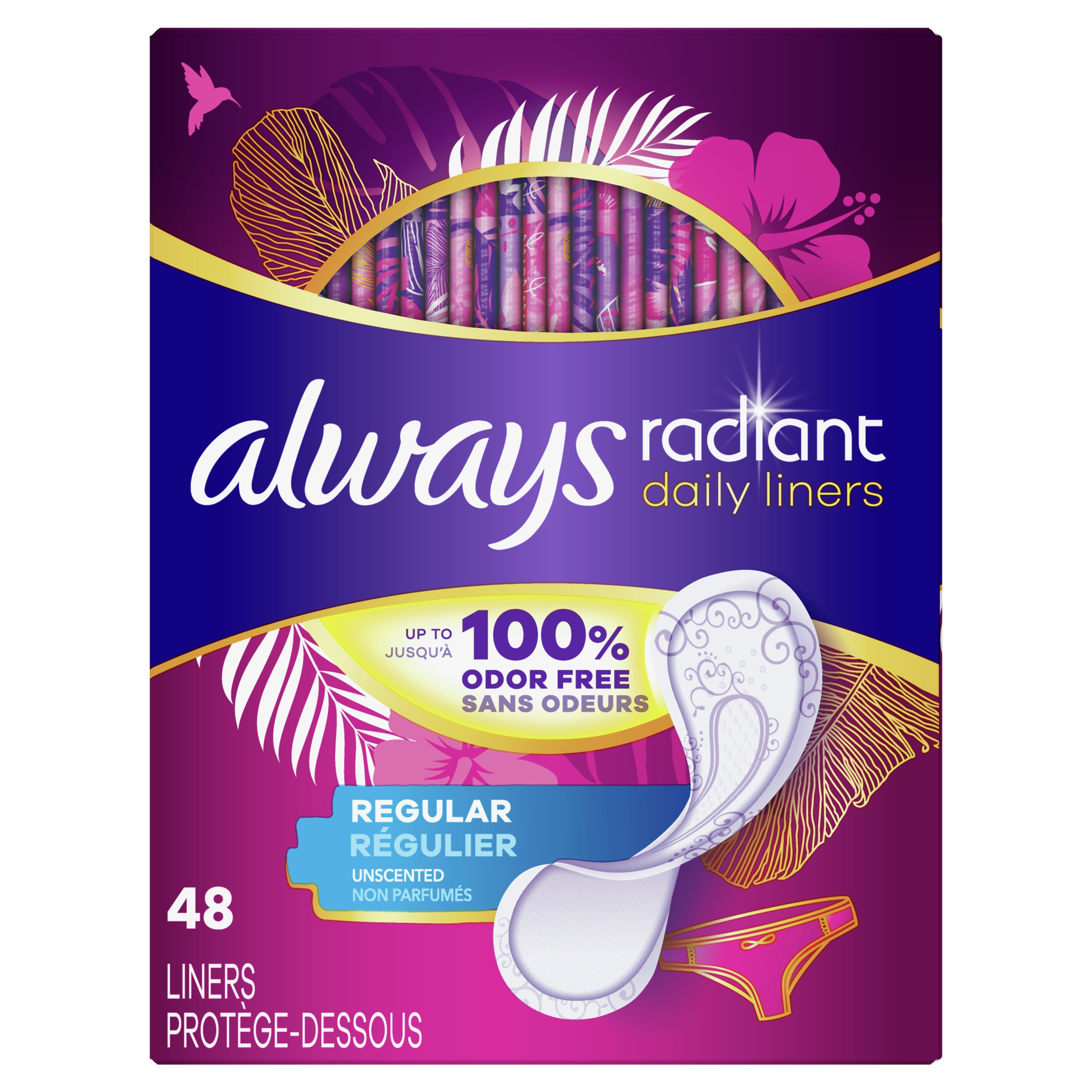 Always Radiant Daily Regular Unscented Wrapped Liners Shop Pads