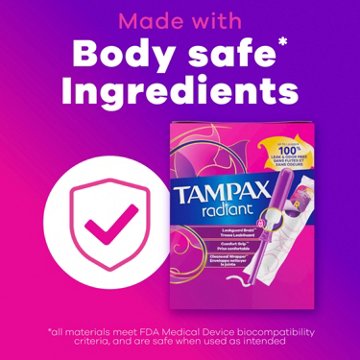 Tampax Radiant Tampons Trio Pack, Regular/Super/Super Plus Unscented, 28 ct
