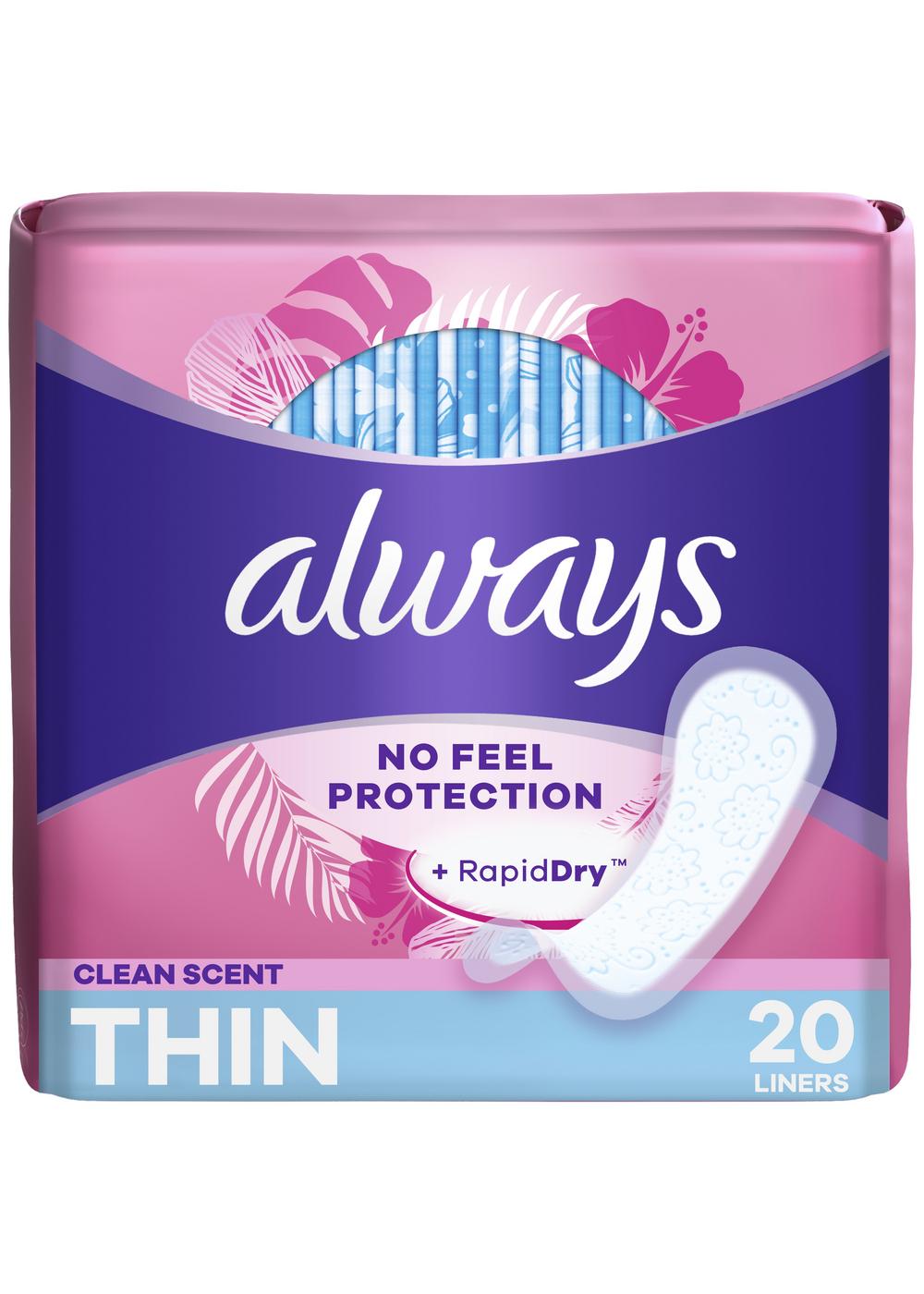 Always Thin No Feel Protection Daily Liners Regular Absorbency Scented; image 1 of 8